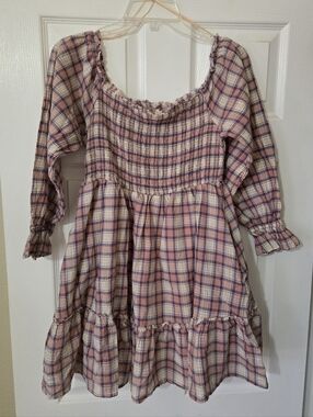 Promesa Plaid Smocked Minidress, L